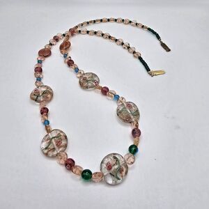 Stunning Estate Vtg Wedding Cake Chunky Multi Color Murano Glass Beaded Necklace